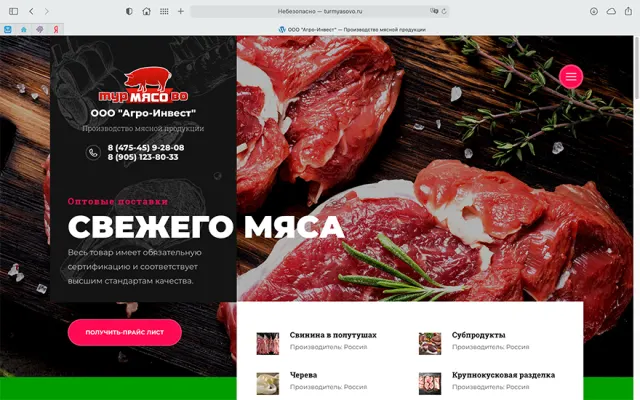 Скриншот сайта turmyasovo.ru